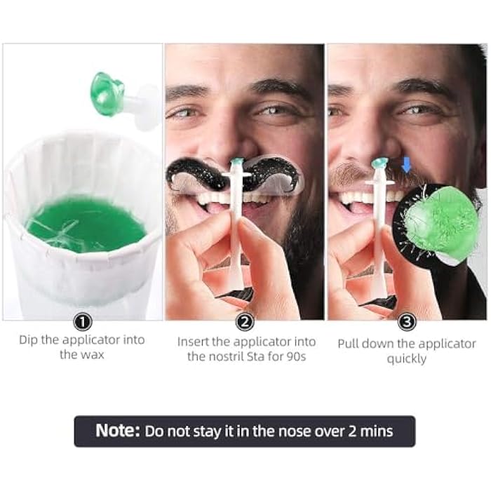 Excefore Nose Wax Kit for Men and Women, 50g Wax, Nose Hair Removal Waxing Kit, Safe Quick Hair Removal Waxing for Nose & Ear, 20 Applicators, 8 Mustache Stickers, 10 Little Cups for Removing Nose Eyebrow Hair - Image 2